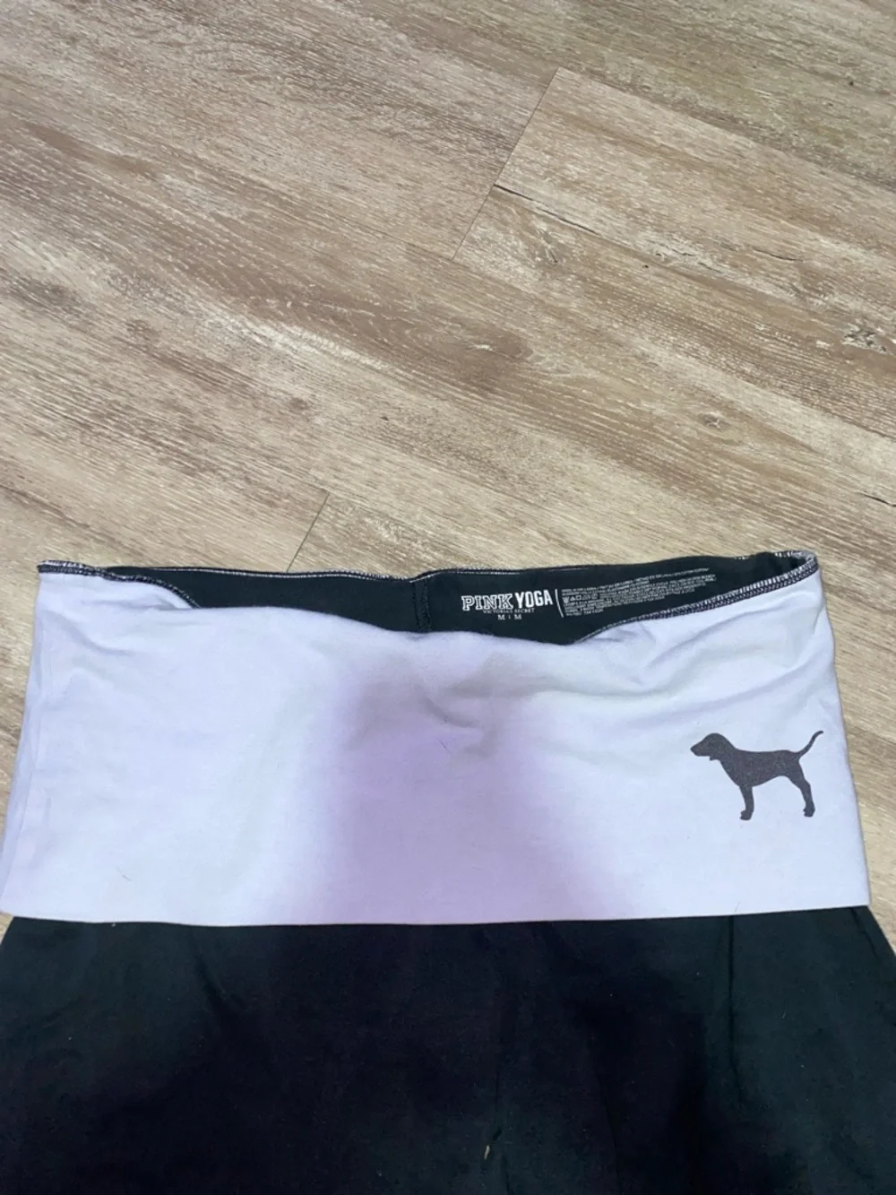 PINK Victoria's Secret Black Leggings with White/Lilac Fold-Over Waistband Y2K - Picture 6 of 7